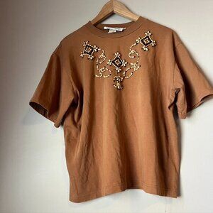 Vintage Brown Beaded Collections Internationale cotton blouse